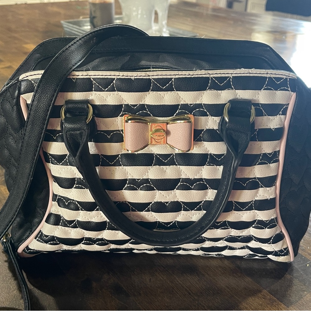 Betsey Johnson Black and Pink Heart Satchel